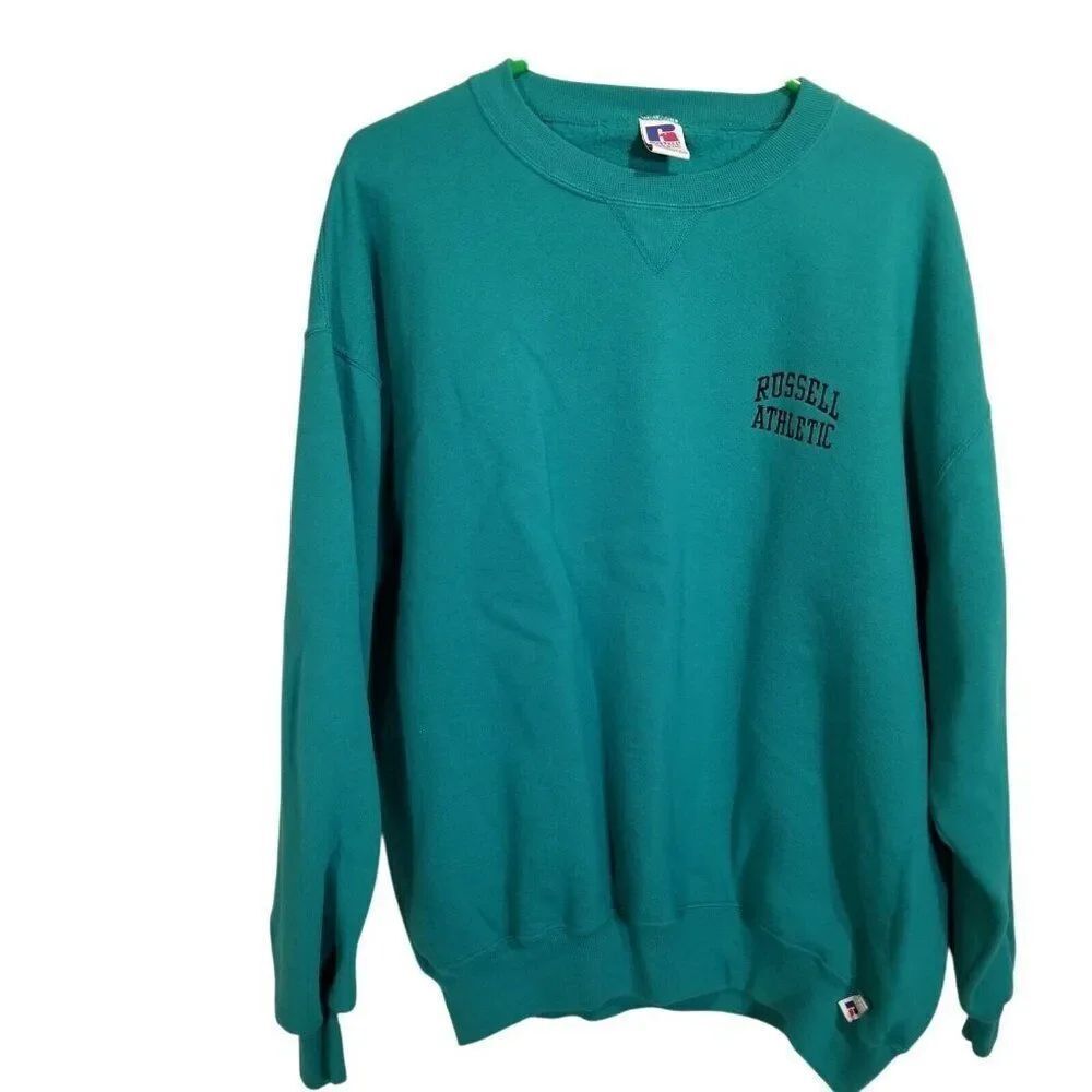 Vintage 80s Russell Athletic Mens Sweatshirt Teal Green XXL Crewneck USA